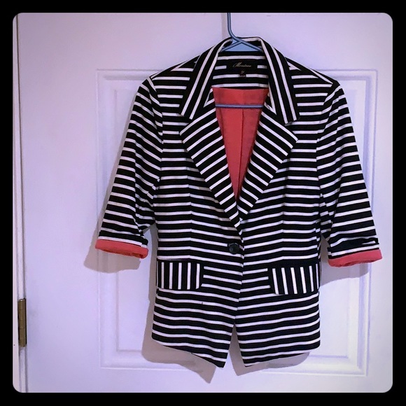 Monteau Jackets & Blazers - SALE! ❤️ black white striped Jacket  3/4 sleeve